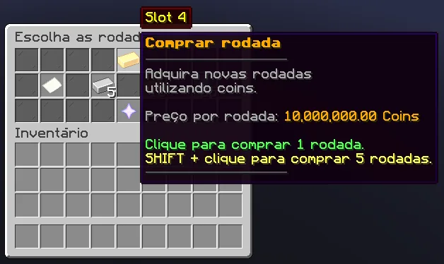 Menu da Roleta com a opção Comprar rodada por 10.000.000 coins