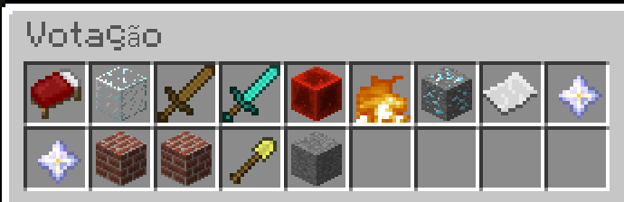 Menu Votação aberto com o comando /votar, com um ícone para cada evento